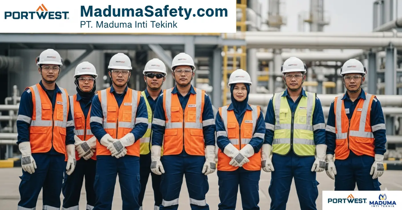 Pekerja Industri Balikpapan Menggunakan APD Portwest
