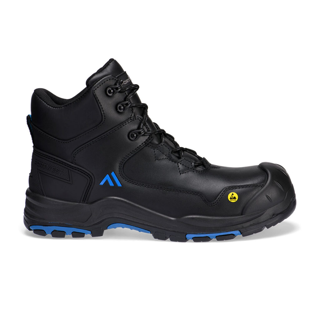 Portwest FC18 sepatu safety mid boot kulit komposit S3S ESD HRO tahan panas 300 derajat warna hitam biru