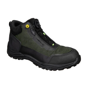 Portwest FE04 sepatu safety mid boot komposit S3S ESD tahan slip, warna hitam hijau