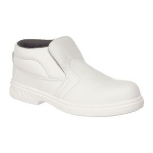 Portwest FW83 sepatu safety slip-on microfibre S2 FO SR warna putih untuk industri makanan medis clean room
