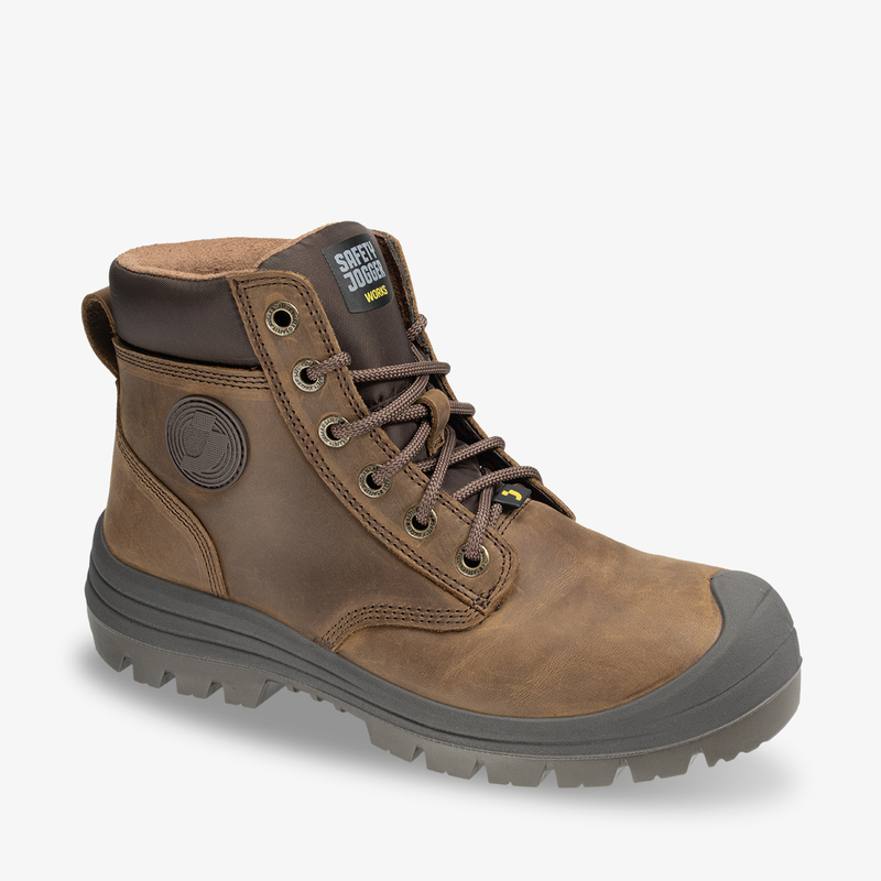Safety Jogger Dakar EW S3 sepatu safety boot kulit coklat tampak belakang