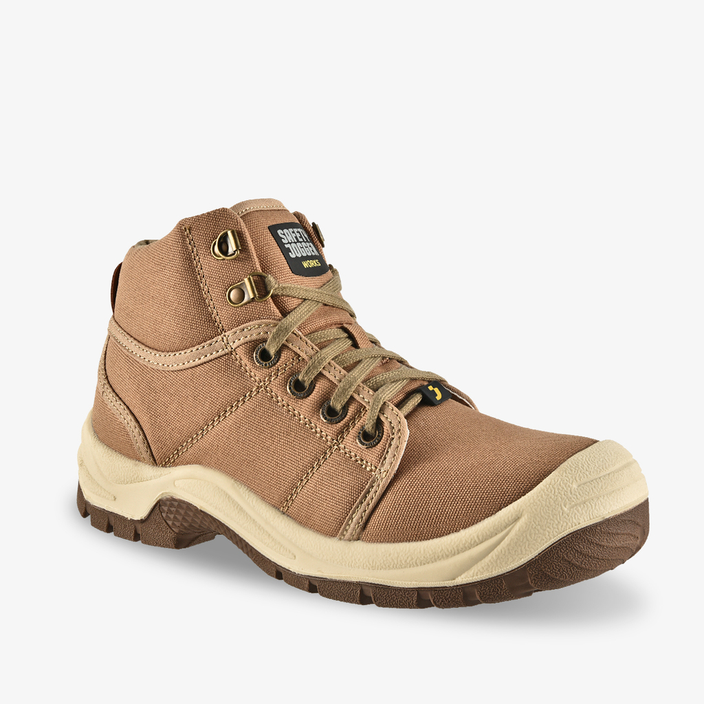 Safety Jogger Desert sepatu safety kanvas beige tampak belakang