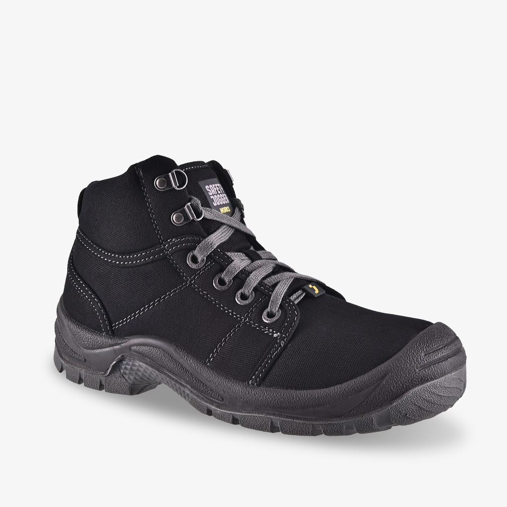Safety Jogger Desert sepatu safety kanvas hitam tampak belakang