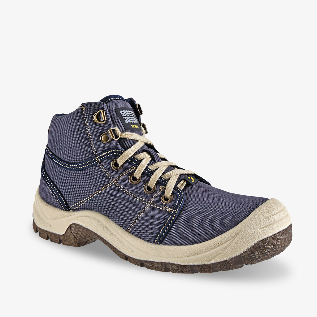 Safety Jogger Desert sepatu safety kanvas navy tampak belakang